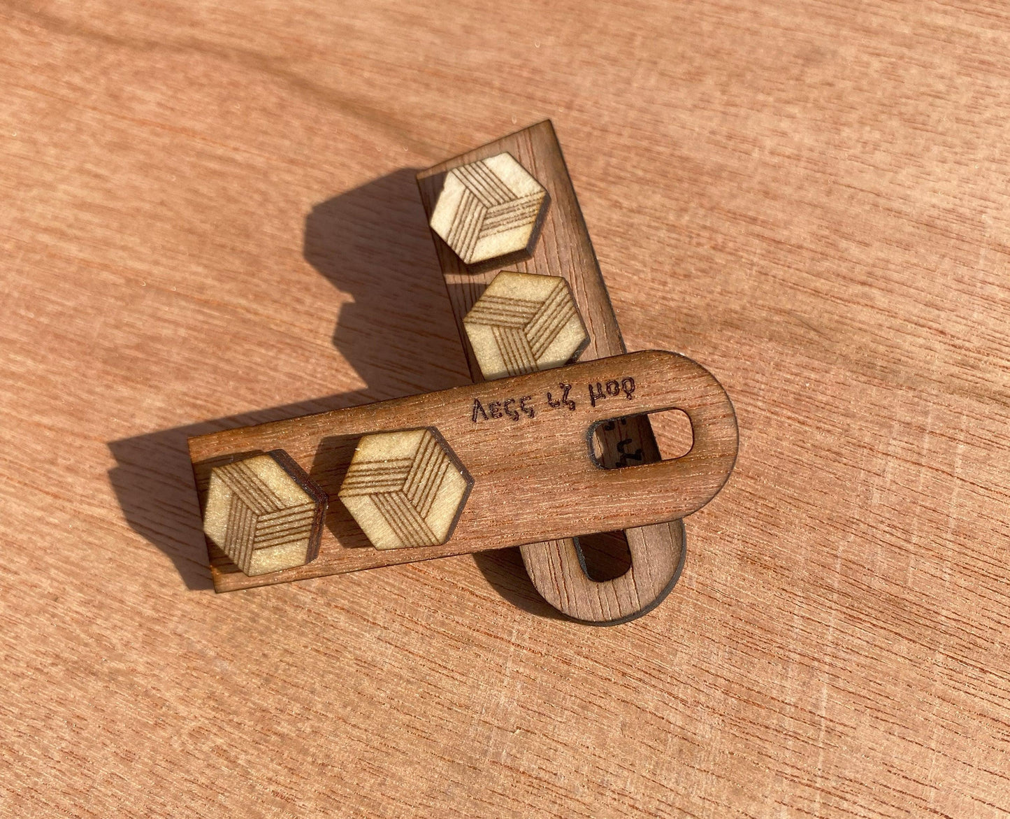 Wooden Earring ''Hidden Cube''